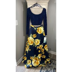 Navy and Yellow 2-Piece Crop Top and Skirt Dress Size 1